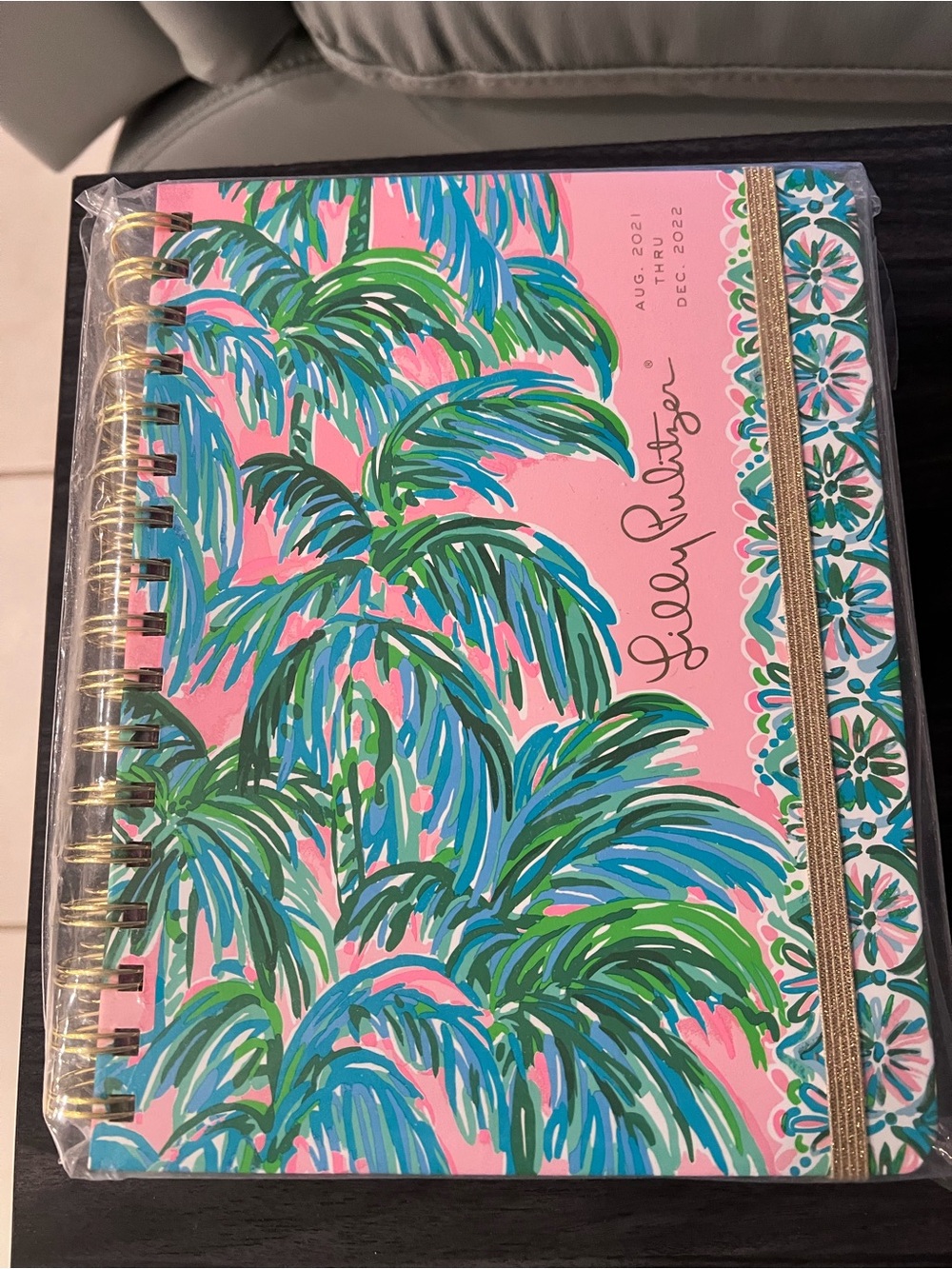 Lilly Pulitzer Pink Palm Spiral Planner with Gold Elastic